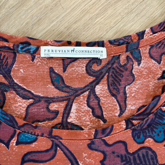 Peruvian Connection Ladies Rust Floral Blouse XS CT 426 - Picture 6 of 7